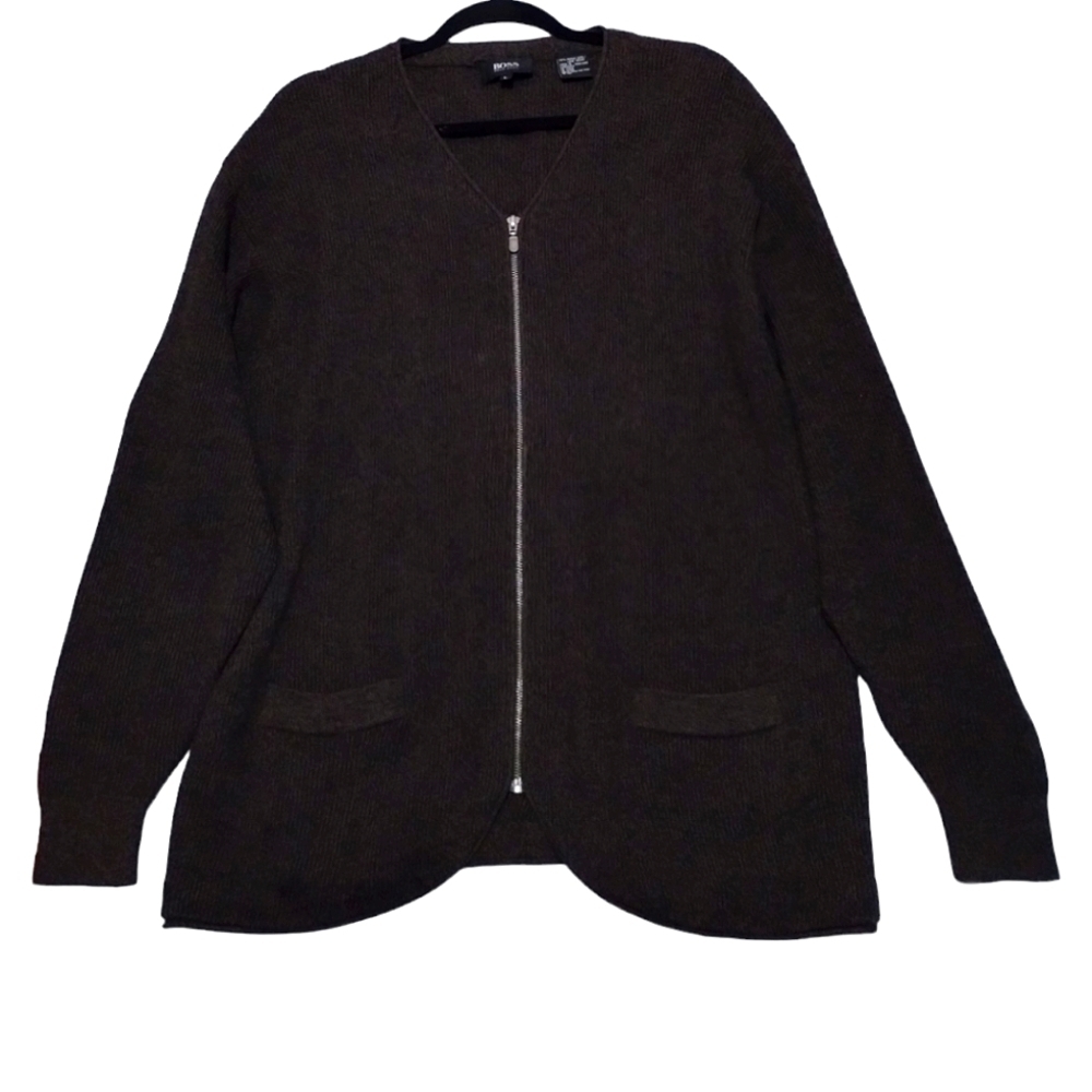 Hugo Boss Merino Wool Ribbed Knit Zip Up Pockets Cardigan - Picture 6 of 6